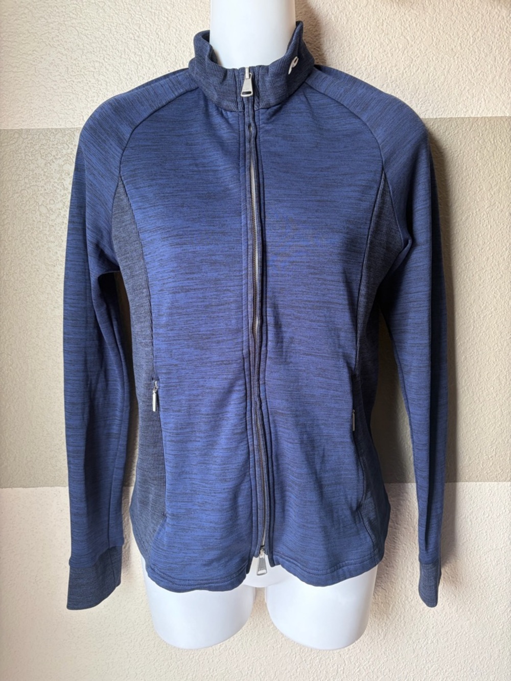 KJUS Women’s XS Lara Navy Blue Full Zip Techwool Jacket Pockets Stretch Ribbed